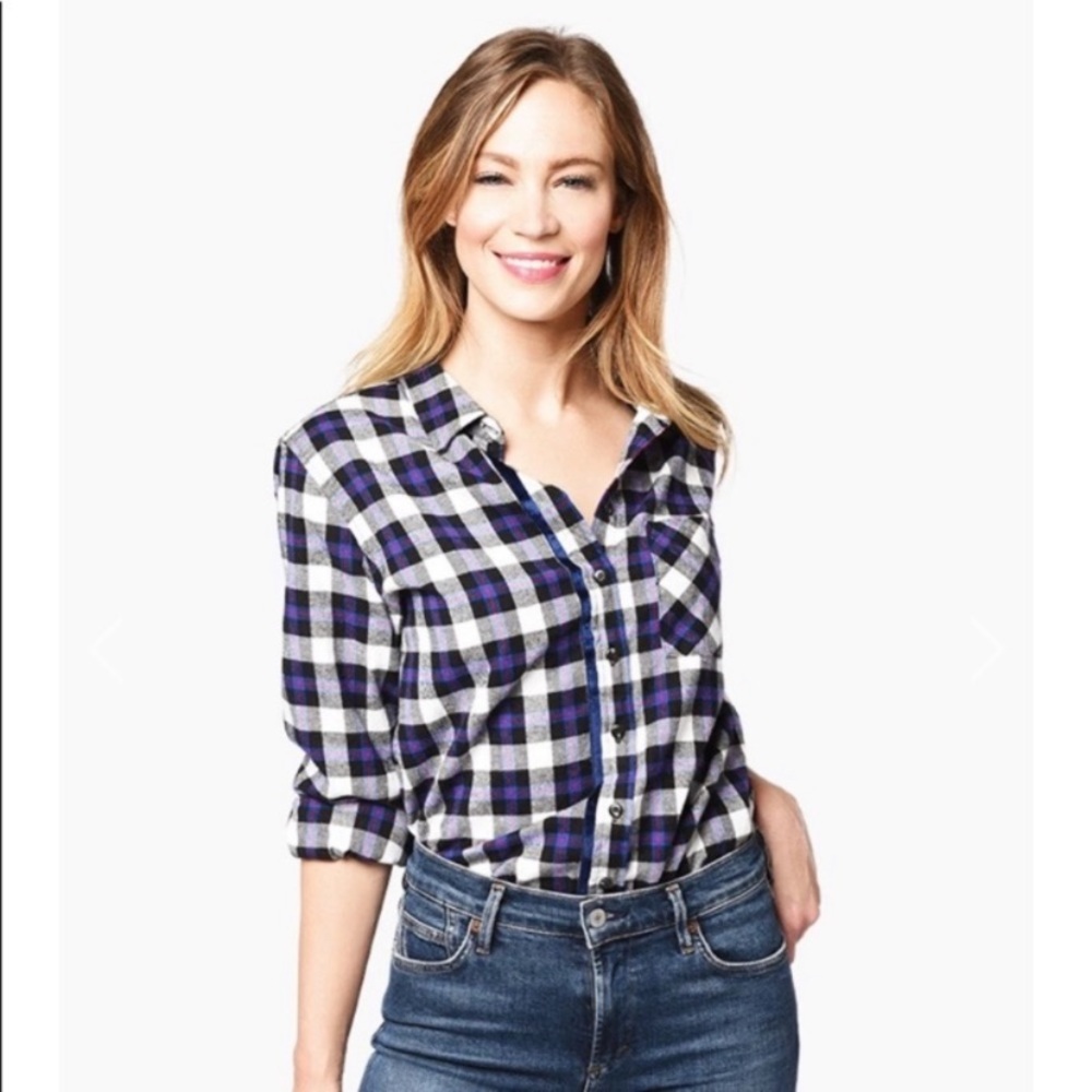 XIRENA Ashton Plaid Button Down Flannel Shirt Black-Indigo-White Size L